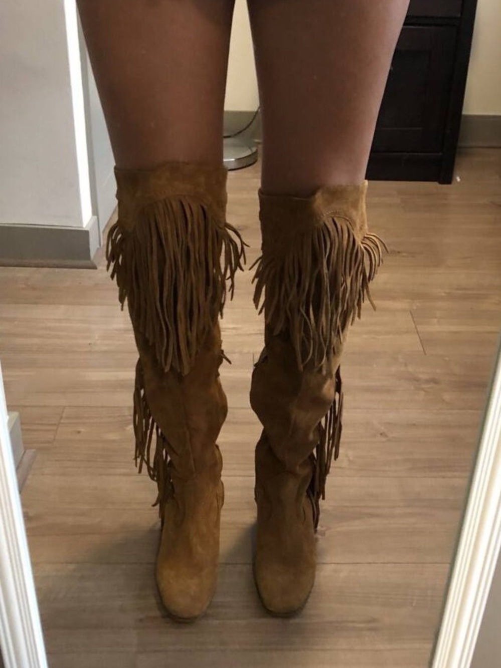 ZARA Festival Fringe Over-the-Knee Suede Boots - Tan - Picture 7 of 12